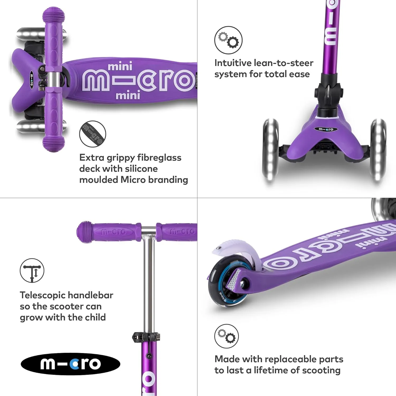 Micro Kickboard - Mini Deluxe Foldable LED Scooter, 3-Wheeled, Lean-to-Steer, Swiss-Designed Micro Scooter with LED Light-Up Wheels, for Kids Ages 2-5