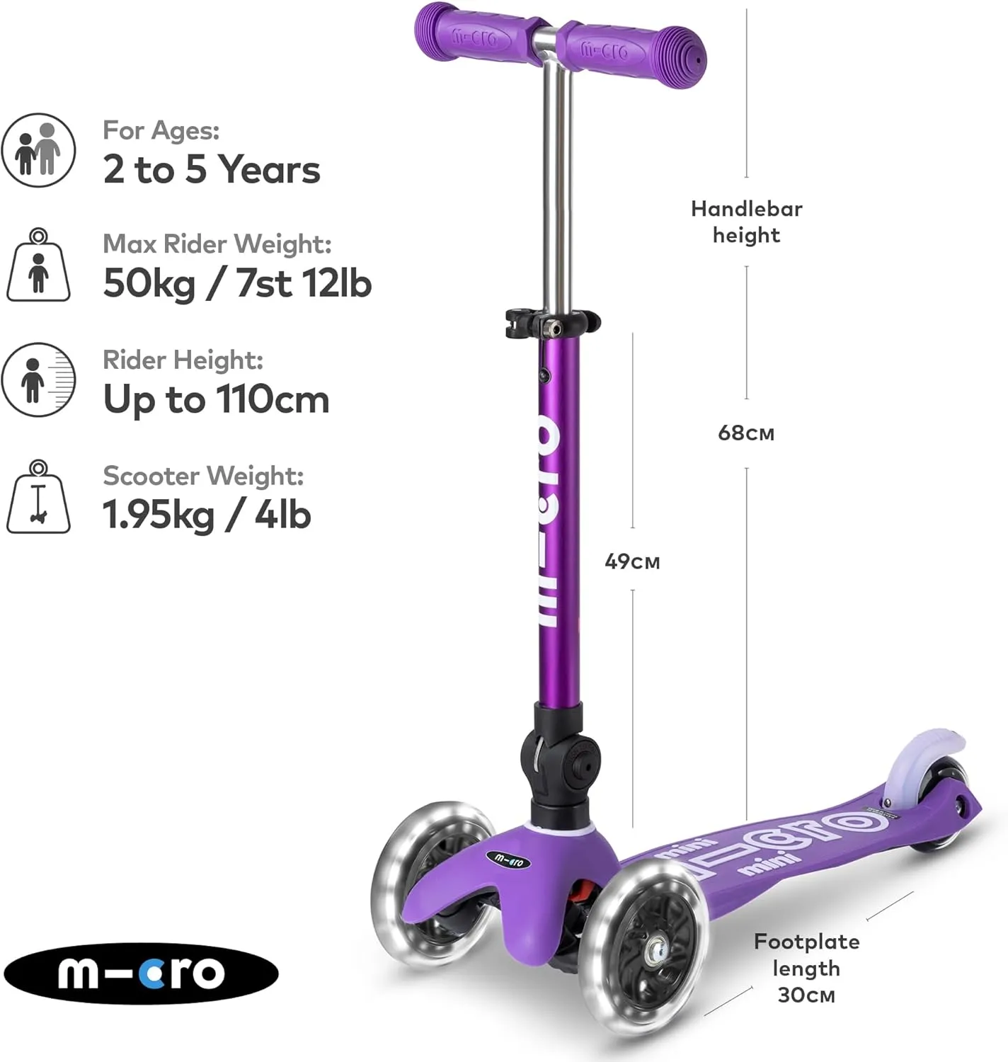 Micro Kickboard - Mini Deluxe Foldable LED Scooter, 3-Wheeled, Lean-to-Steer, Swiss-Designed Micro Scooter with LED Light-Up Wheels, for Kids Ages 2-5