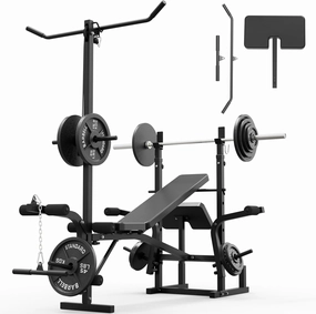Mikolo Adjustable Weight Bench - 8 in 1 Multi-Function Bench Press Set with Leg Developer, Preacher Curl Pad and Chest Fly, Full Body Strength Training Equipment