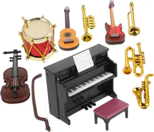 Milisten 2sets Miniature Musical Instrument Vintage Doll House Decoration Piano Violin Drum More Lightweight Props for Mini Decor and Scene Setup