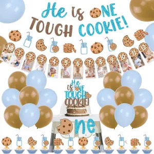 Milk and Cookies One First Birthday Party Decor, He Is One Tough Cookies Monthly Milestones Photo Banner Cake Cupcake Topper Balloons for Boys Milk Cookies 1st Birthday Cookies Monster Sweet One Party