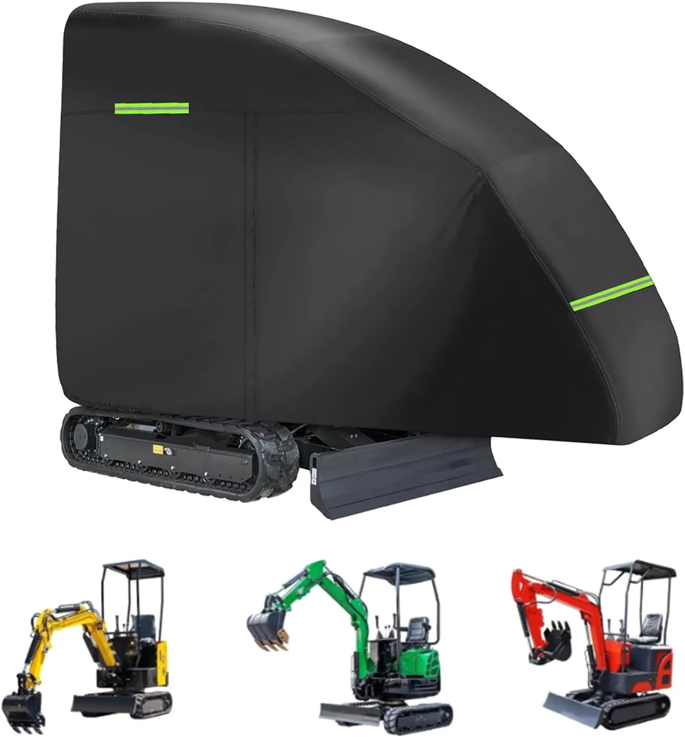 Mini Excavator Cover 420D Waterproof Zippered Excavators Cover for Bobcat Kubota John Deere Takeuchi Yanmar Excavator Protection Cover with Zipper & Reflective Strip for 800-1600kg(Black)