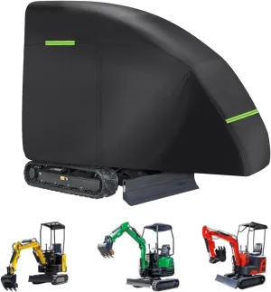 Mini Excavator Cover 420D Waterproof Zippered Excavators Cover for Bobcat Kubota John Deere Takeuchi Yanmar Excavator Protection Cover with Zipper & Reflective Strip for 800-1600kg(Black)