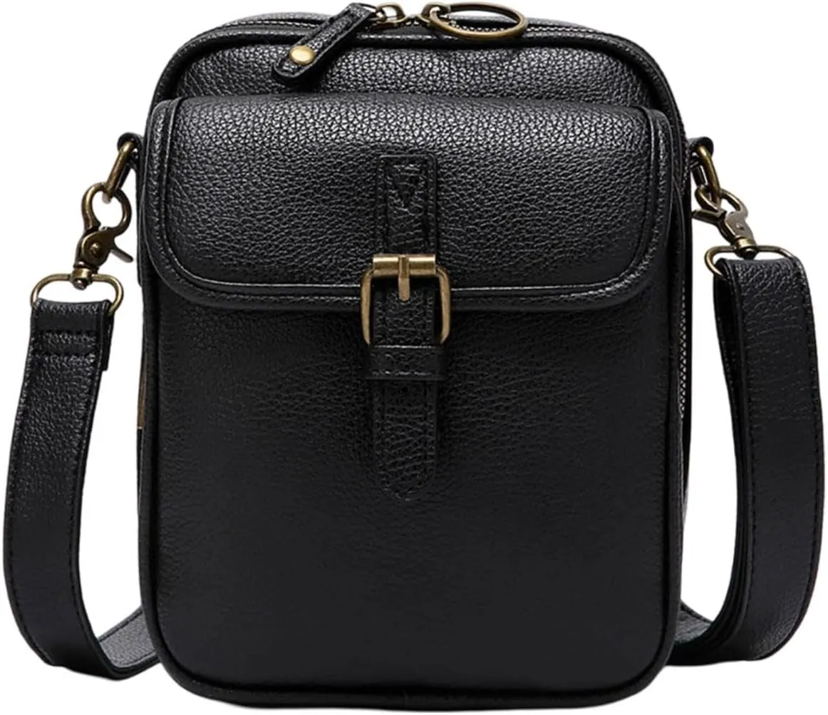Mini Messenger Bag Vintage Double Layer Large Capacity Messenger Bag Cute Leather Crossbody Messenger Bag for Women Men