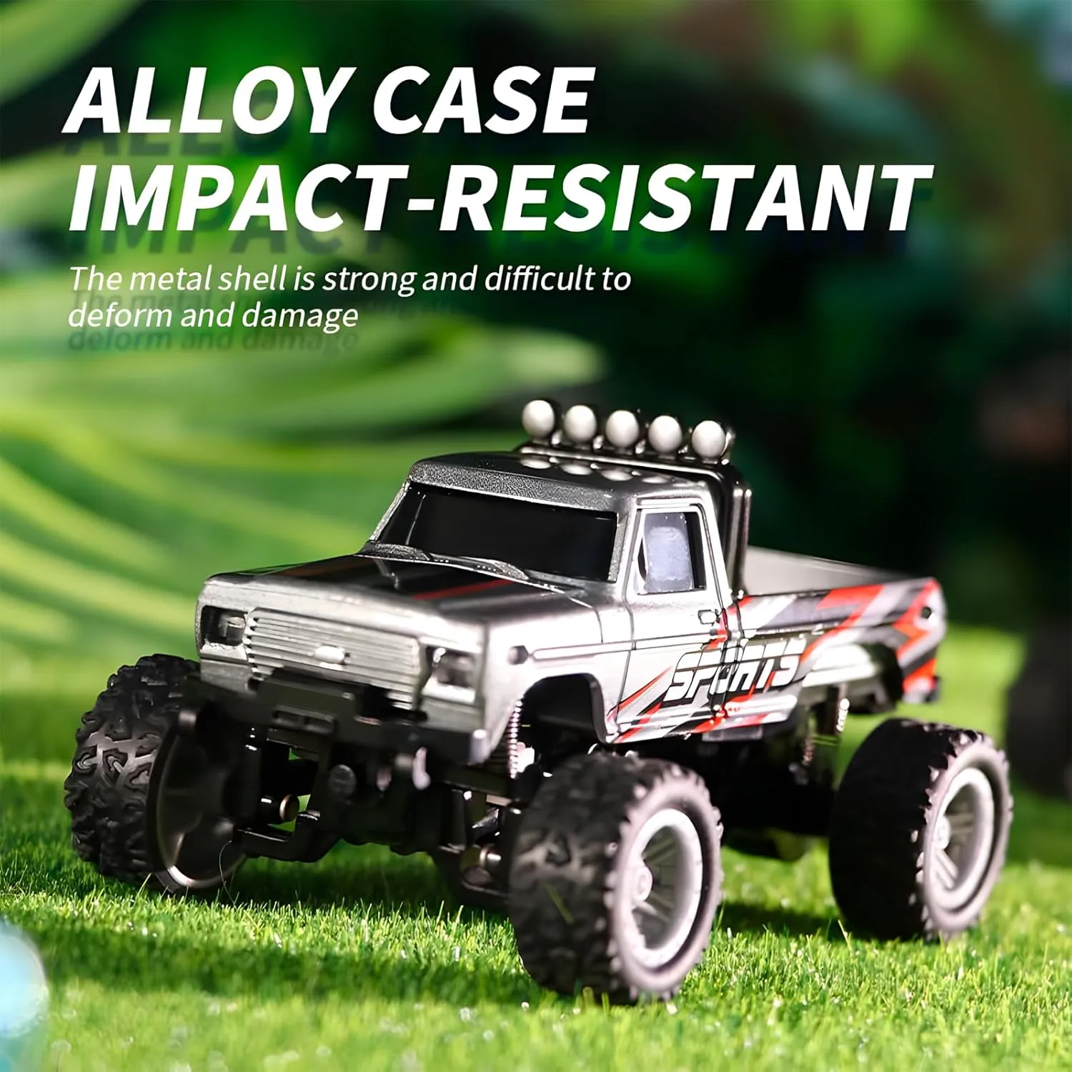 Mini Monster Truck, 1:64 Scale Remote Control Car with Lights, 2.4GHz Off-Road RC Truck, USB Rechargeable RC Car Adjustable Speed for Kids Indoor & Outdoor Racing (Orange)