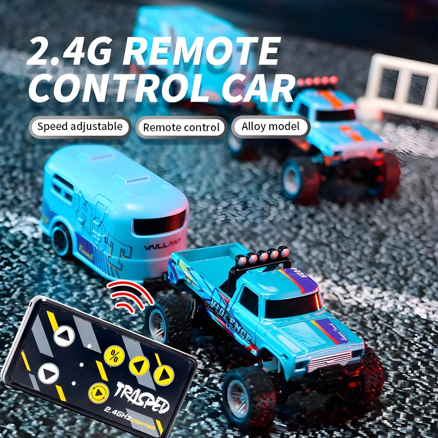 Mini Monster Truck, 1:64 Scale Remote Control Car with Lights, 2.4GHz Off-Road RC Truck, USB Rechargeable RC Car Adjustable Speed for Kids Indoor & Outdoor Racing (Orange)
