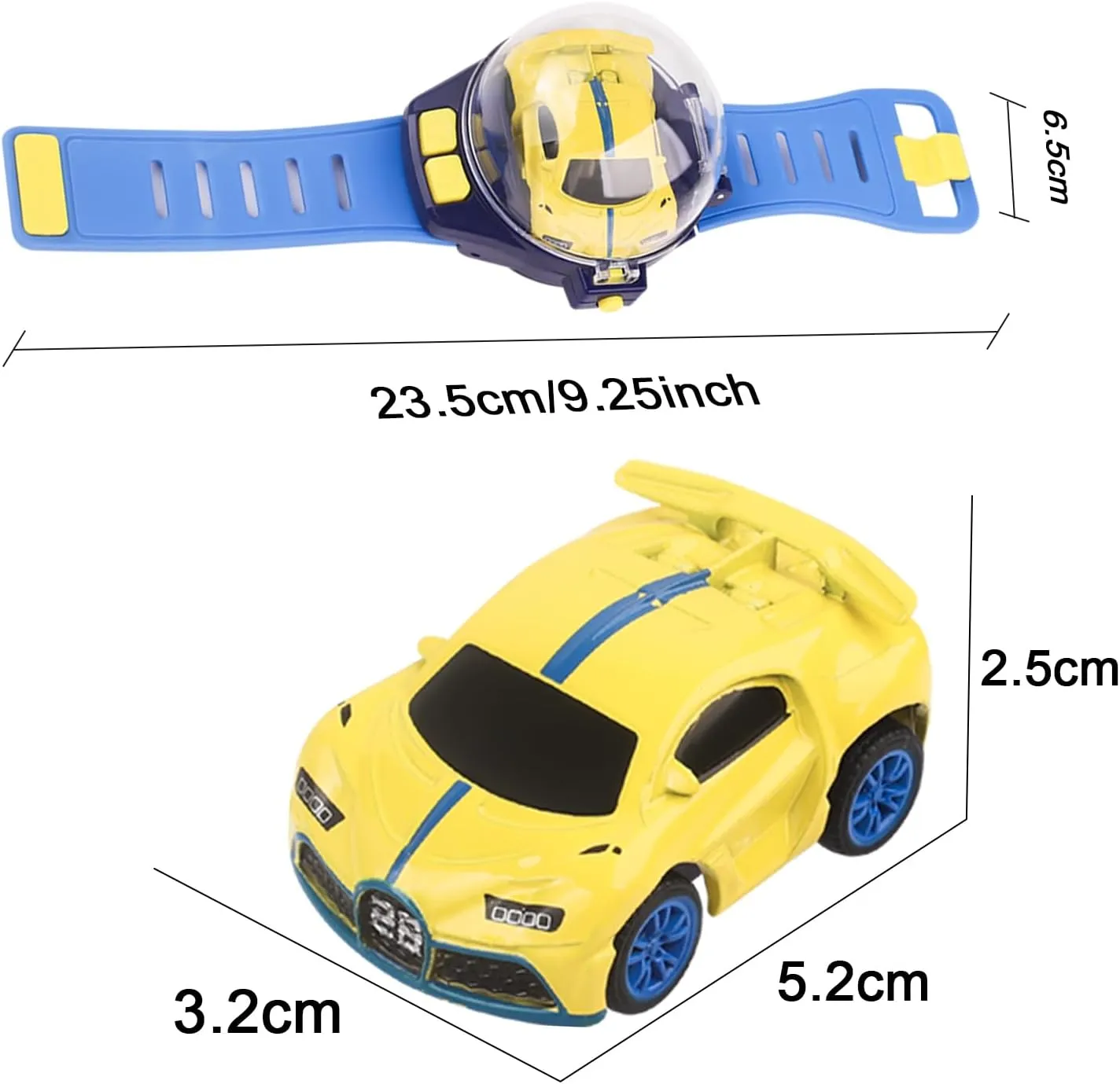 Mini New Watch Remote Control Car Easter Toy, 2.4GHZ RC Racing Car Battle Watch Toys for Kids Boys Girls,LED Lights, USB Charging,Birthday Party, Yellow