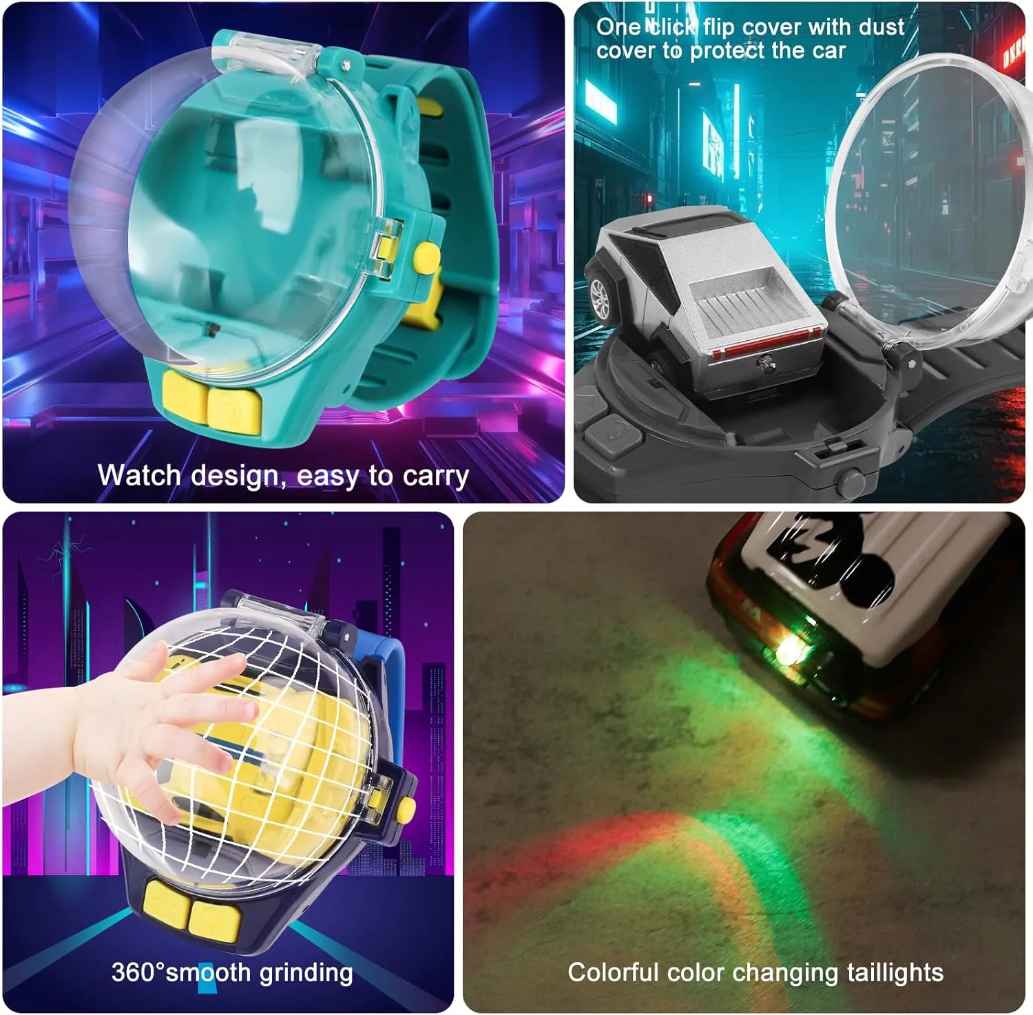Mini New Watch Remote Control Car Easter Toy, 2.4GHZ RC Racing Car Battle Watch Toys for Kids Boys Girls,LED Lights, USB Charging,Birthday Party, Yellow