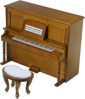 Mini Piano Model Mini Stool Doll House Oak Piano Miniature Dollhouse Furniture Decor