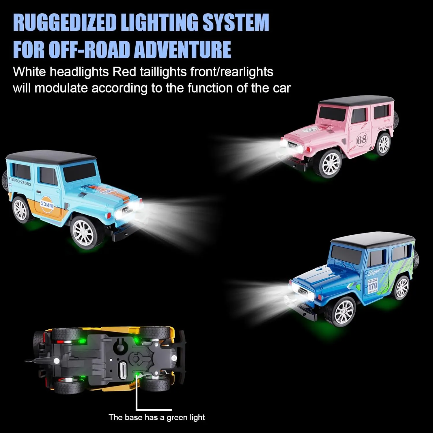 Mini RC Car with APP Control, 1:64 Scale Off-Road Vehicle & Trailer Toy, 2.4GHz Wireless Remote Control, LED Lights, Alloy Case, MultiControl Modes, Speed/Steering Adjustable (Black)