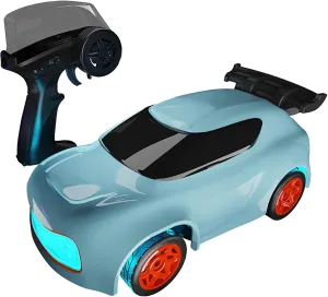 Mini RC Drift Car Desktop Racing Controllable Speed 2.4G High Speed Remote Control Vehicle with 7 Colors LED Lights Toys (Blue)