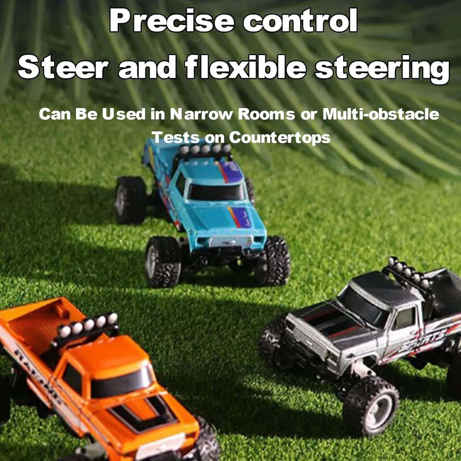 Mini Rc Monster Truck, 1/64 Scale Monster Truck Remote Control Car with Lights, 2.4Ghz Remote Control Rechargeable Mini Monster Truck Rc, Alloy Rc Semi Truck with Trailer, Speed Adjustable, Orange