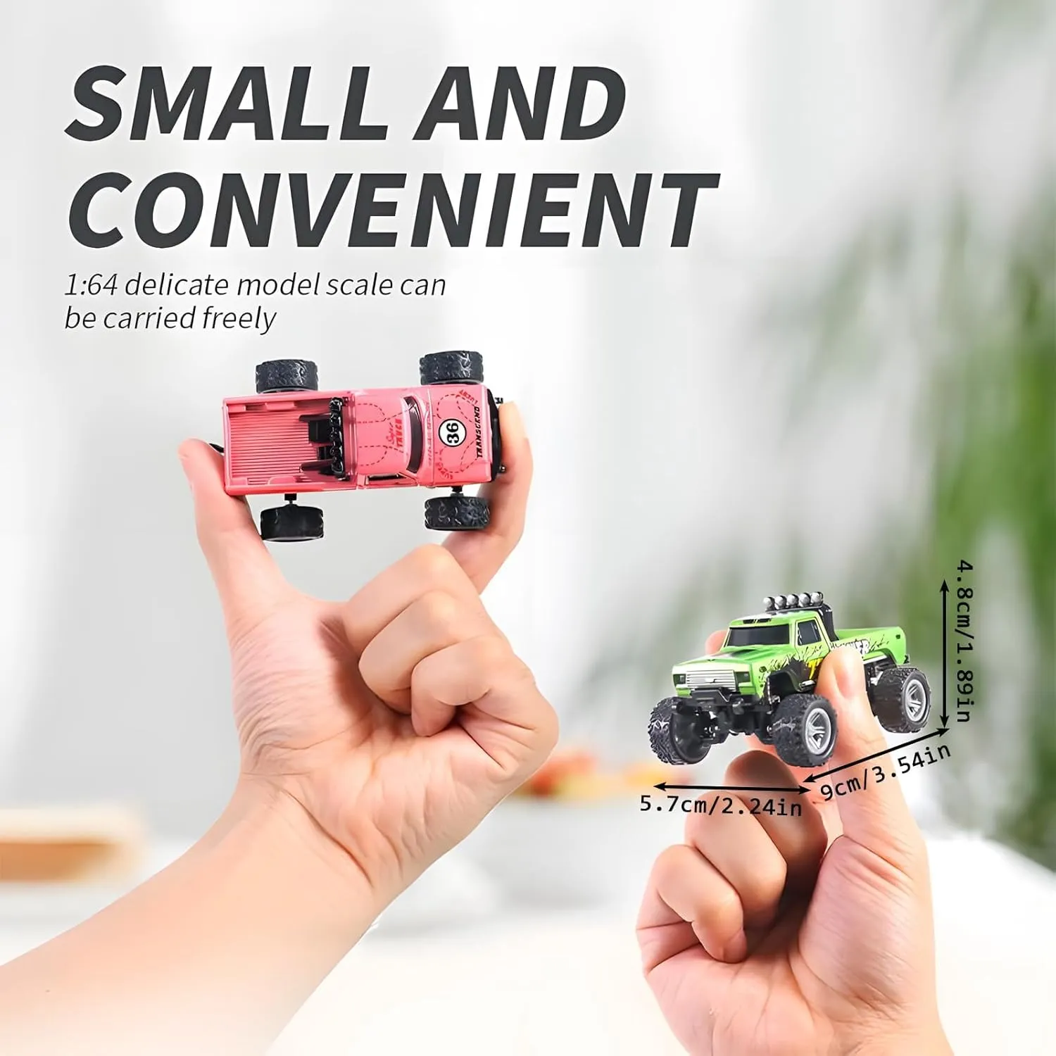 Mini Rc Monster Truck, 1/64 Scale Monster Truck Remote Control Car with Lights, 2.4Ghz Remote Control Rechargeable Mini Monster Truck Rc, Alloy Rc Semi Truck with Trailer, Speed Adjustable, Orange