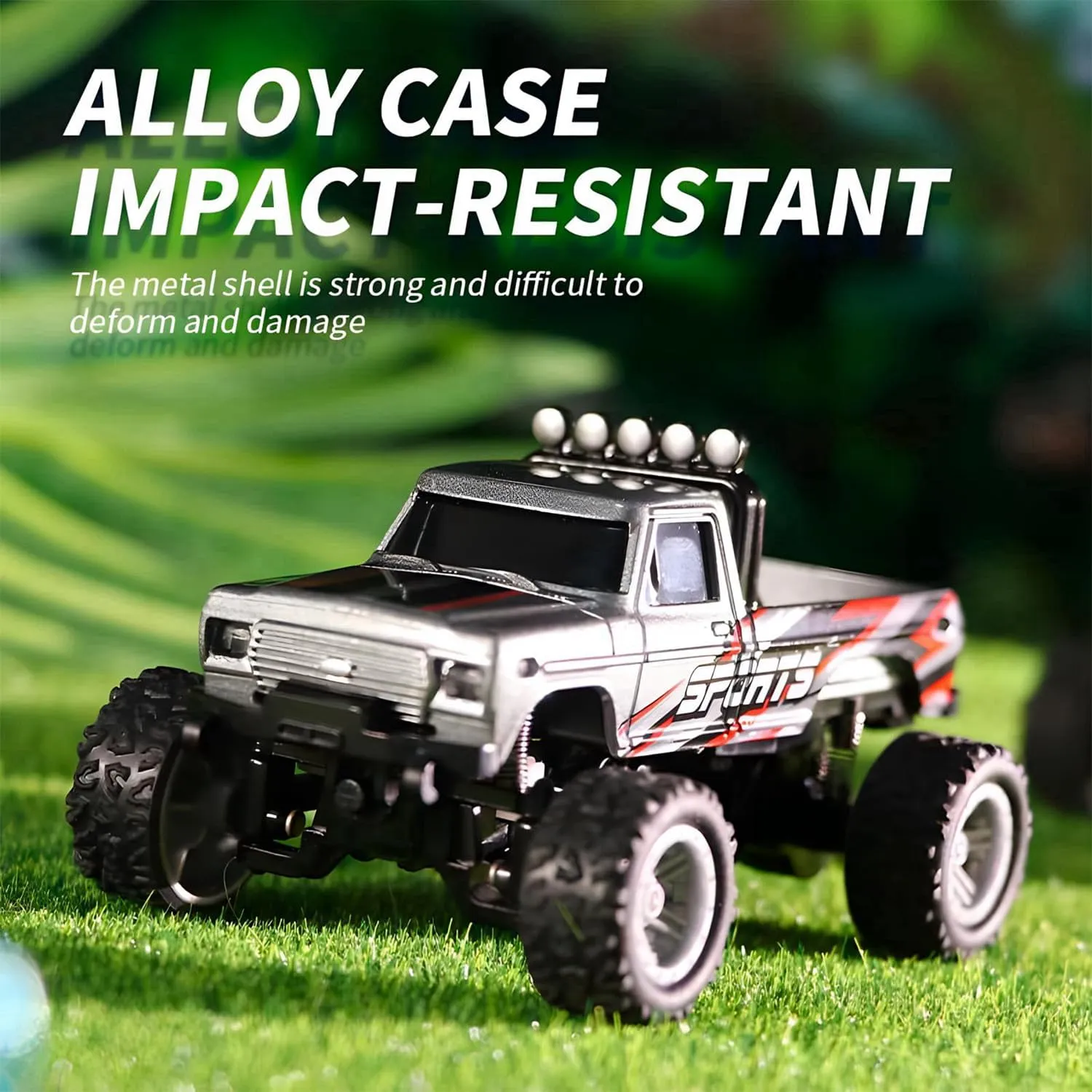Mini RC Monster Truck 1/64 Scale With Lights, 2.4Ghz Remote Control Car Rechargeable, Alloy Semi Truck for Kids Gifts, Speed Adjustable (Without Trailer Grey)
