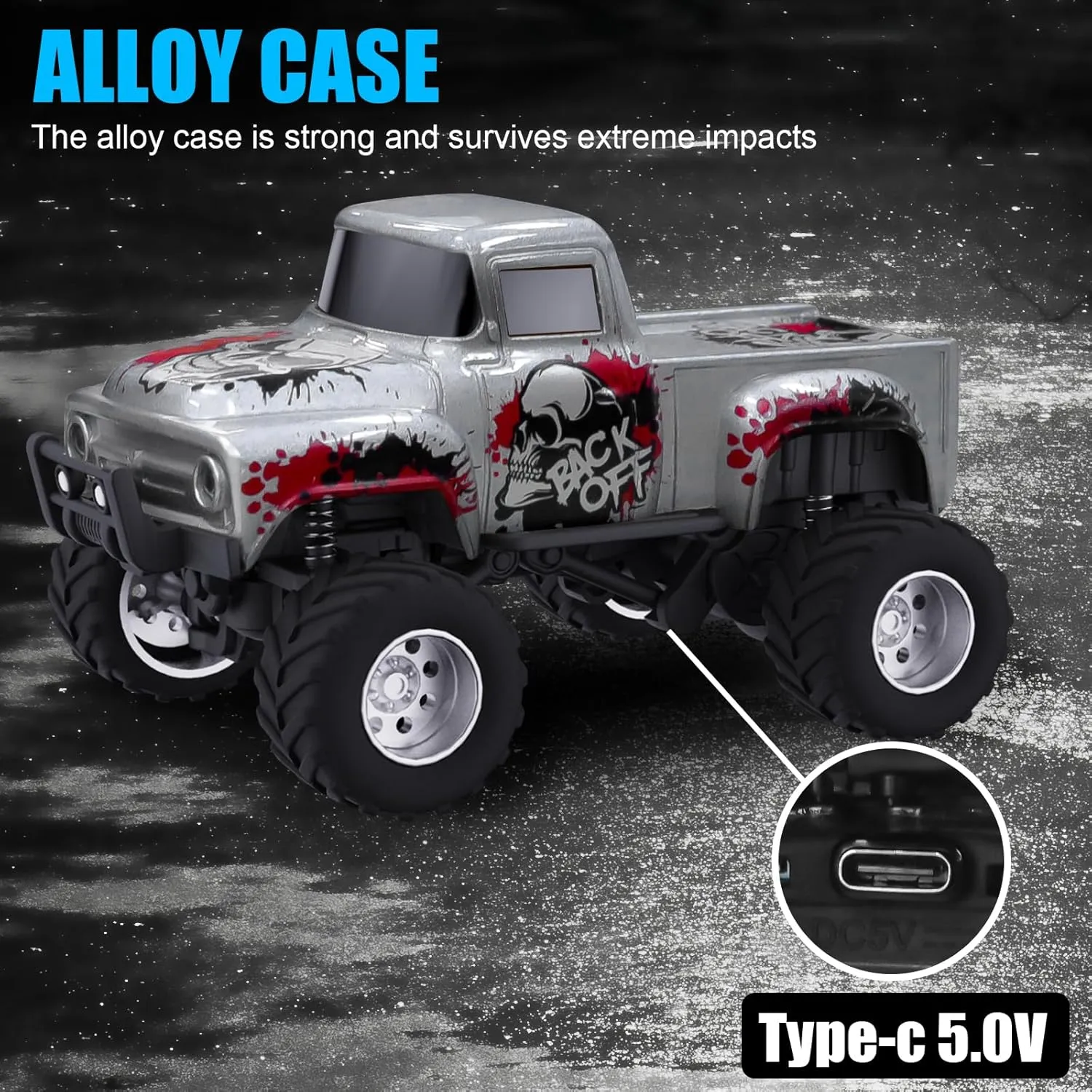 Mini RC Truck with APP Control, 1:64 Scale Monster Truck Toy, 2.4GHz Wireless Remote Control, LED Lights, Alloy Case, MultiControl Modes, Speed/Steering Adjustable (Yellow)