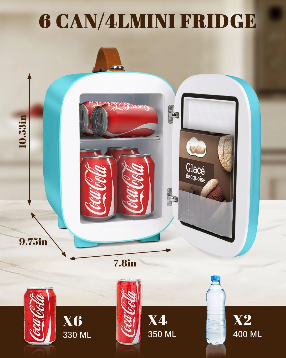 Mini Fridge for Bedroom, 4 Liter/6 Cans Skincare Small Refrigerator, AC/DC Portable Mini Cooler & Warmer, Small Fridge for Camping, Dorm, Office, Car (Blue)