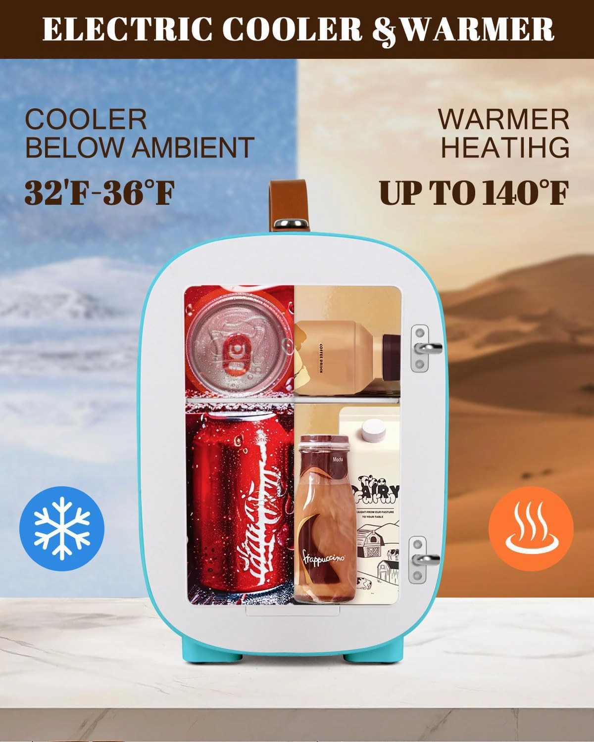 Mini Fridge for Bedroom, 4 Liter/6 Cans Skincare Small Refrigerator, AC/DC Portable Mini Cooler & Warmer, Small Fridge for Camping, Dorm, Office, Car (Blue)