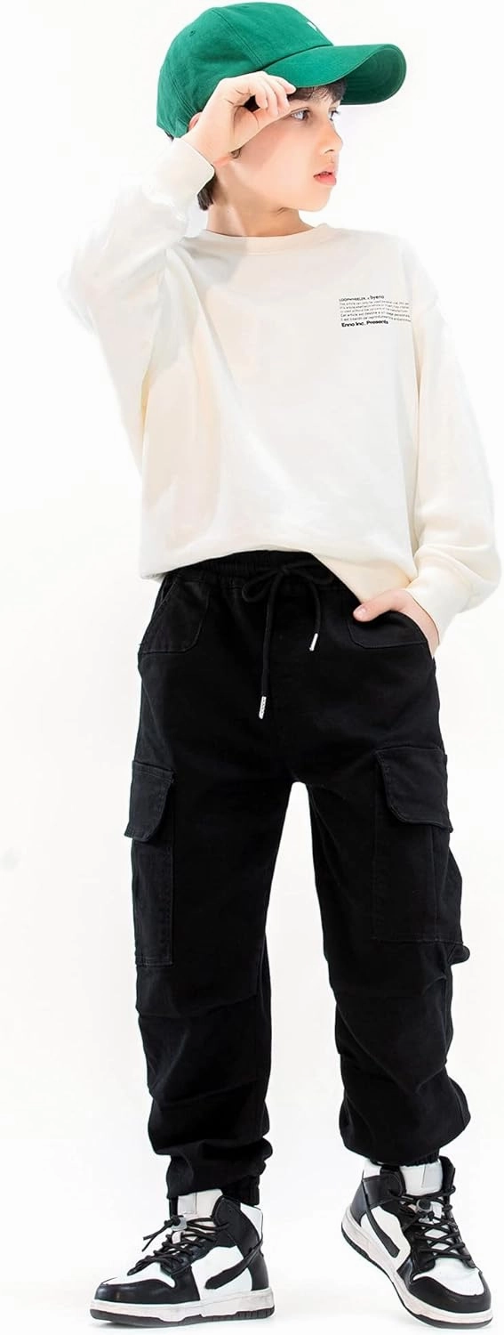 MINI PANDA Boys' Cargo Pant,Husky Boys Adjustable Waist Pants Size 6-16