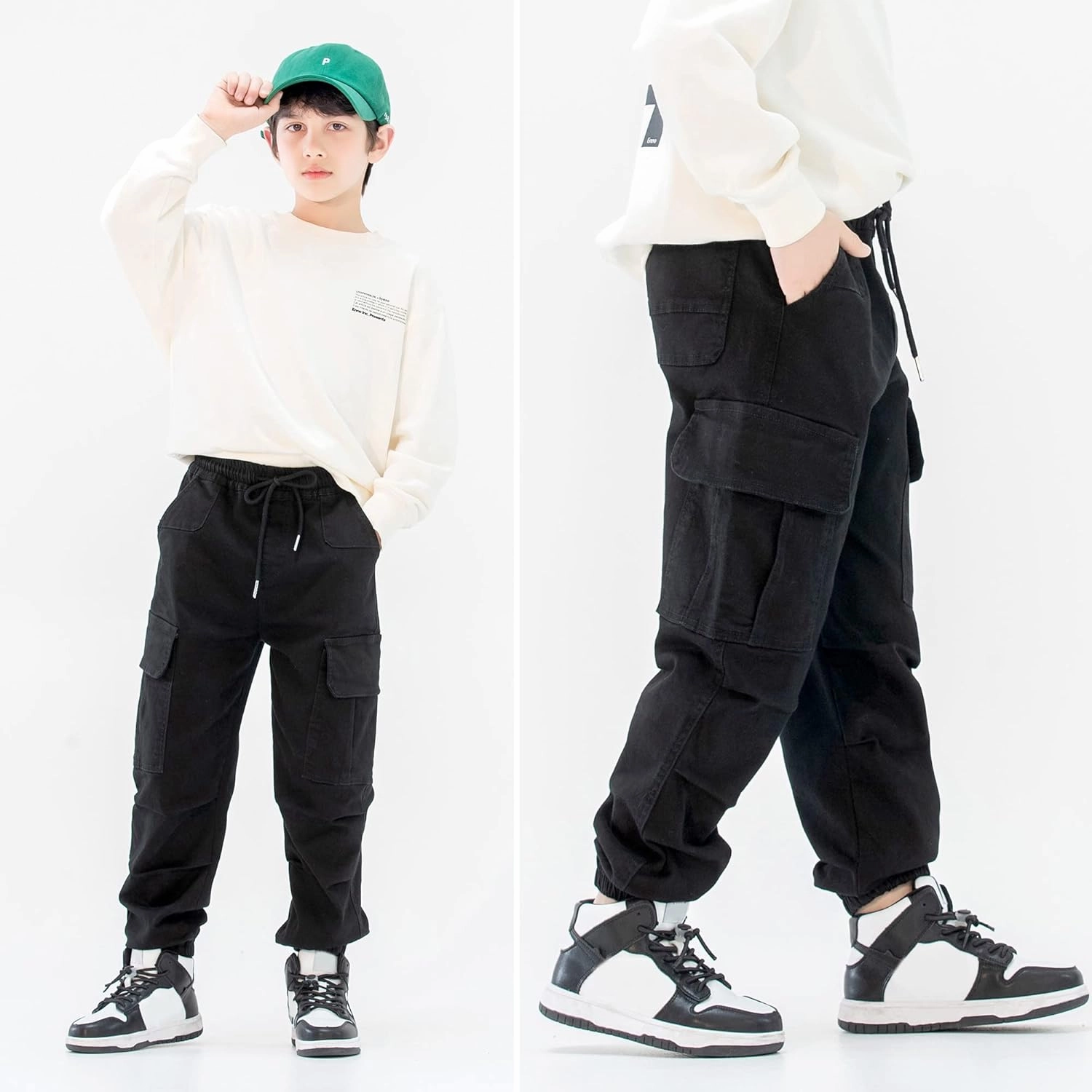MINI PANDA Boys' Cargo Pant,Husky Boys Adjustable Waist Pants Size 6-16