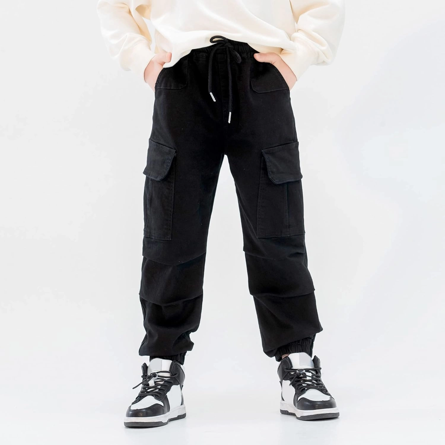 MINI PANDA Boys' Cargo Pant,Husky Boys Adjustable Waist Pants Size 6-16