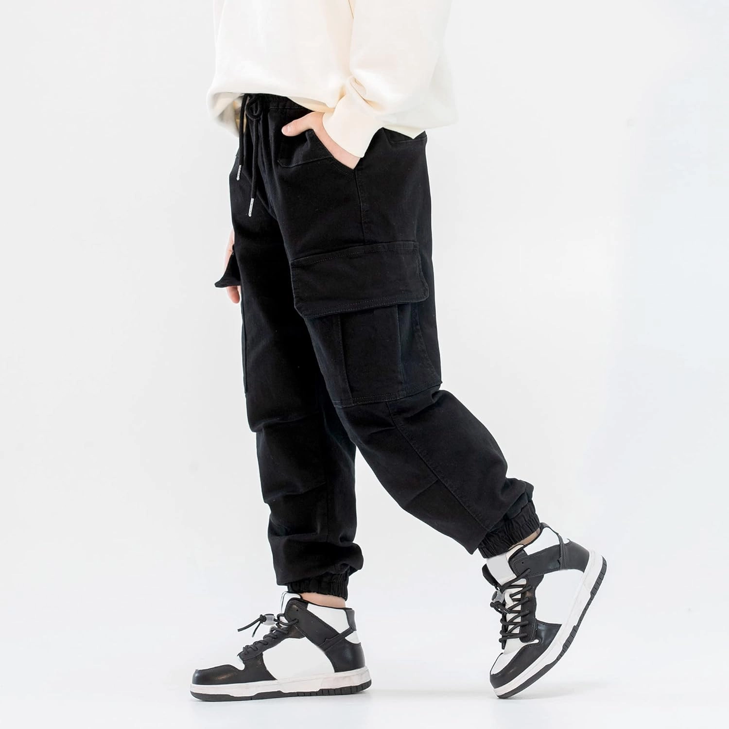 MINI PANDA Boys' Cargo Pant,Husky Boys Adjustable Waist Pants Size 6-16
