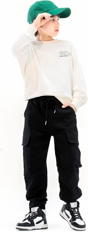 MINI PANDA Boys' Cargo Pant,Husky Boys Adjustable Waist Pants Size 6-16