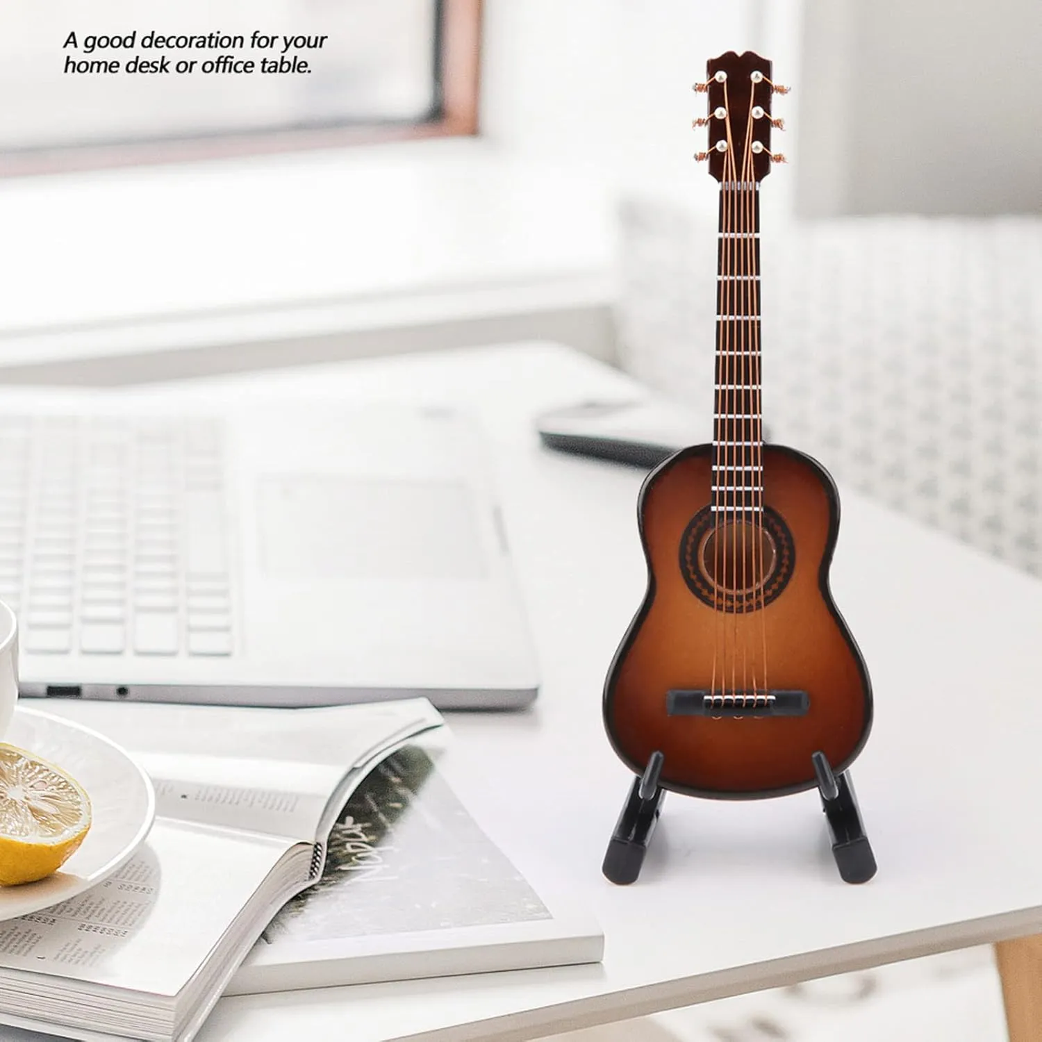 Miniature Guitar Model Decor, Miniature Wooden Guitar Model Display with Stand and Case Mini Musical Instrument Ornaments Craft Miniature Dollhouse Model Home Decoration (10cm