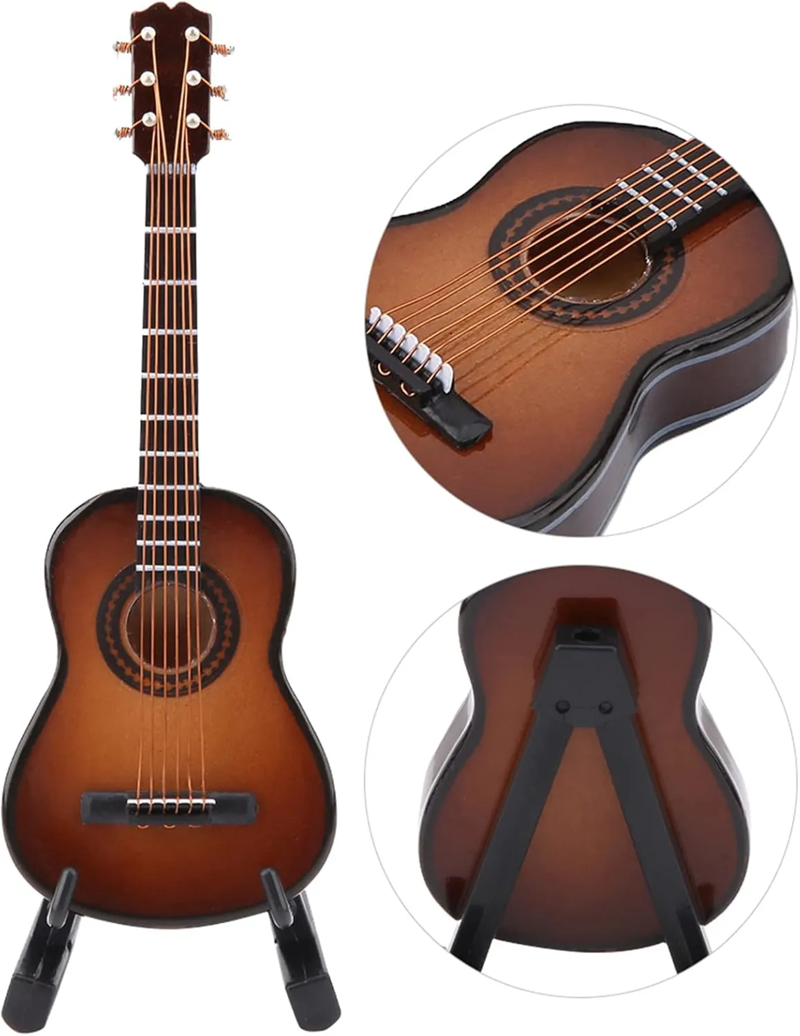 Miniature Guitar Model Decor, Miniature Wooden Guitar Model Display with Stand and Case Mini Musical Instrument Ornaments Craft Miniature Dollhouse Model Home Decoration (10cm