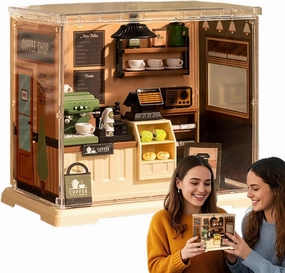 Miniature House Kits for Adults | Mini House Building Kit - Realistic Miniature Coffee Shop Kitchen Building Set, Handmade Assembly Model Toy for Teens Adults