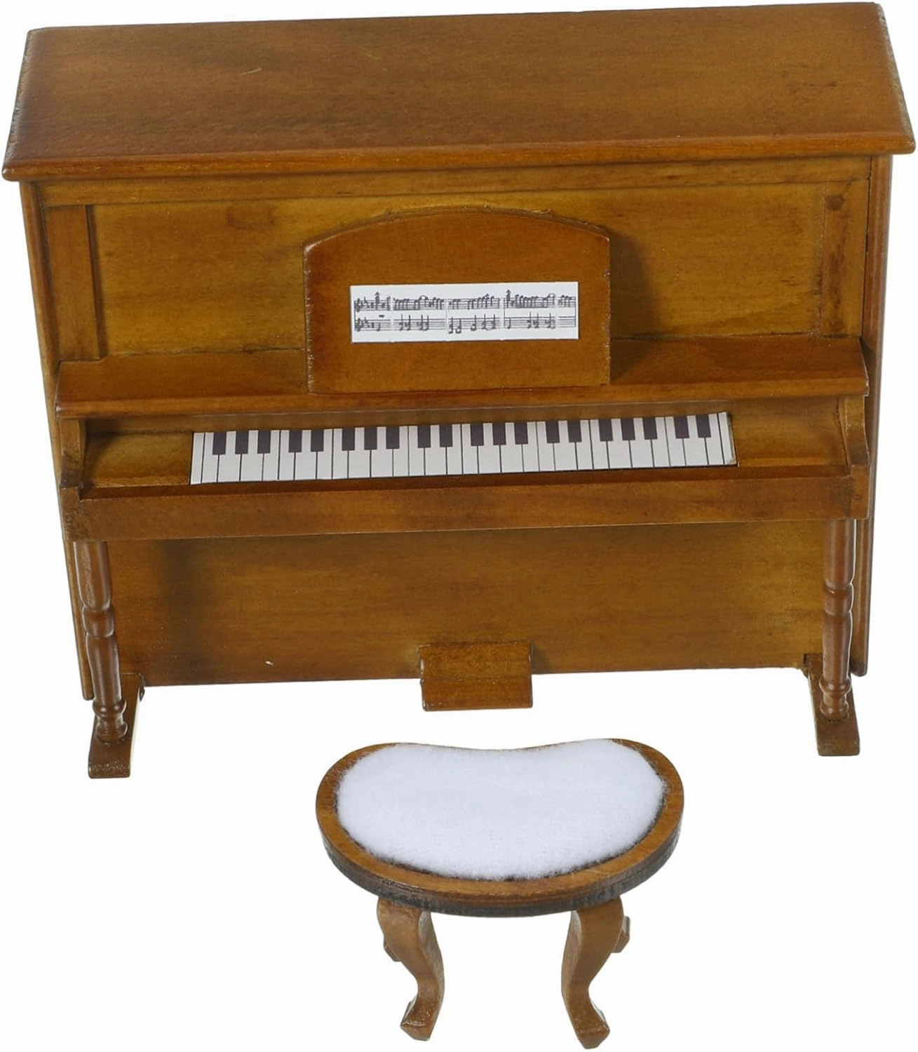 Miniature Piano Model for Dollhouse Mini Stool Toy Oak Wood Living Room Decor