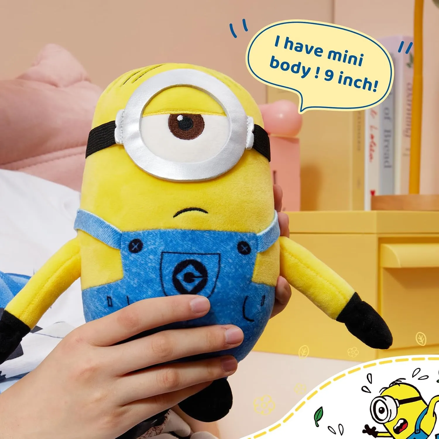 MINISO 9'' Minions Stuffed Animals Plush Toy (Stuart), Kawaii Soft Cute Sleeping Plushies Bedding Pillow for Kids Toddler Toys Boys Girls