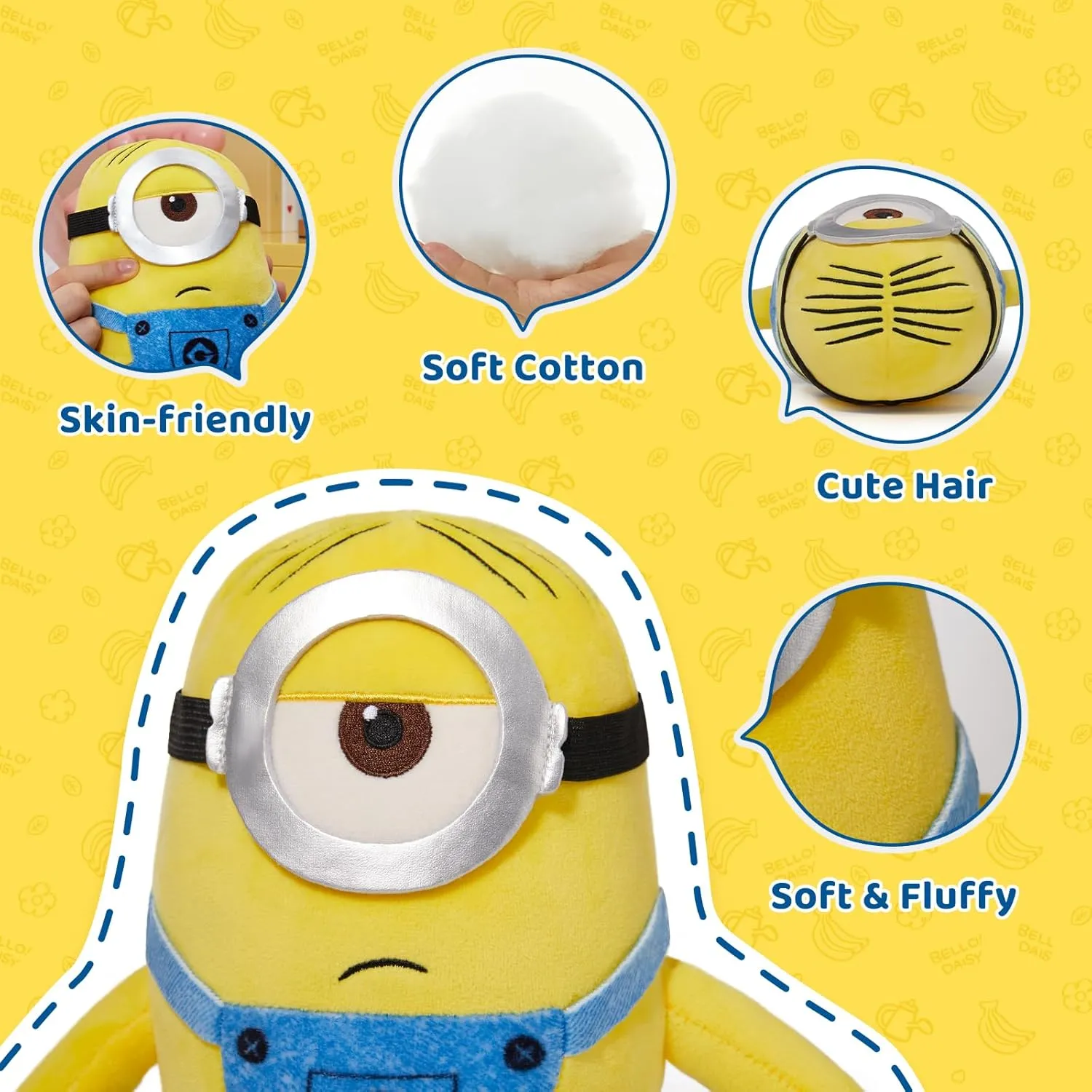 MINISO 9'' Minions Stuffed Animals Plush Toy (Stuart), Kawaii Soft Cute Sleeping Plushies Bedding Pillow for Kids Toddler Toys Boys Girls