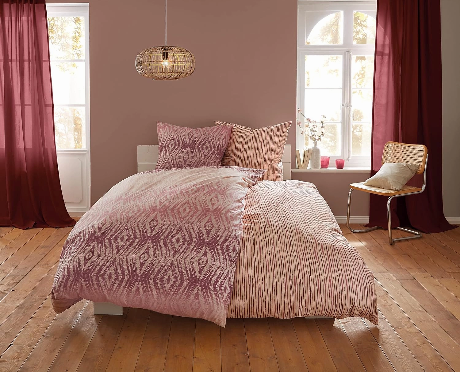 Mino Bed Linen, Cotton, Pastel Rose, 155 x 220 cm (80 x 80 cm)