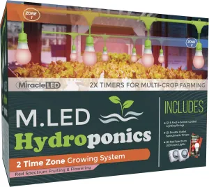 Miracle LED 2-Time Zone Hydroponics Indoor Growing System - Includes 8 Absolute Daylight Plus Red Spectrum 150W Replacement Grow Lights & 2 4-Socket Corded Fixture with 2 SproutMatic Timers