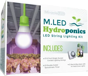 Miracle LED Hydroponics LED Indoor Grow Light Kit - Includes 1 Ultra Grow Red & Blue Spectrum 150W Replacement Grow Light Bulbs & 1 Single-Socket Corded Fixture with SproutMatic Timer