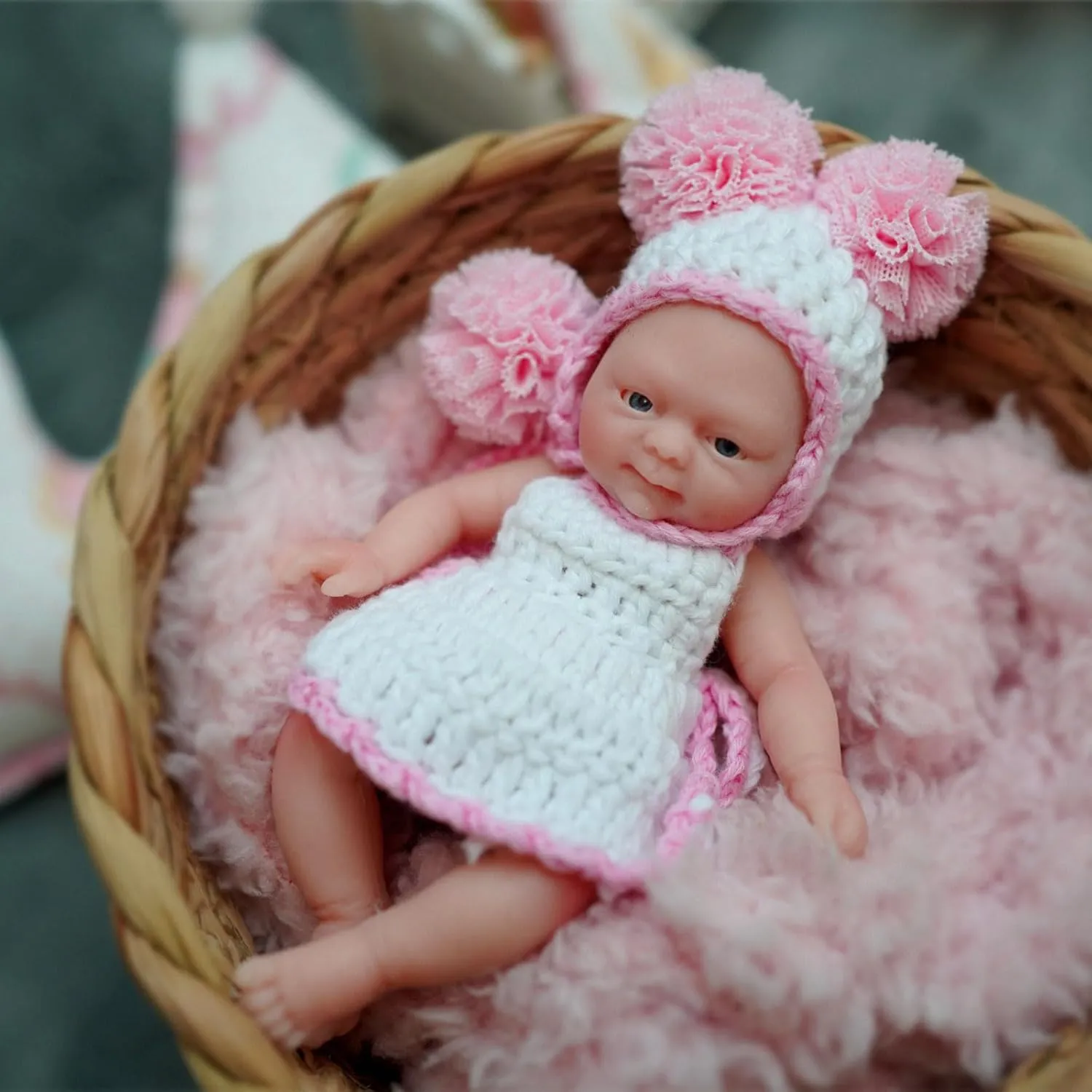 Mire & Mire 4.5" Girl Reborn Doll Open Eyes Micro Preemie Full Body Silicone 13cm Baby Doll Lifelike Mini -Pink