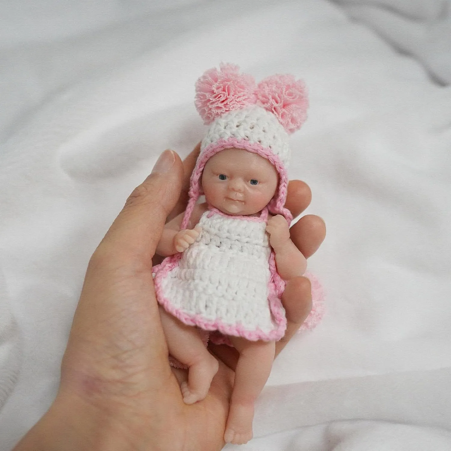 Mire & Mire 4.5" Girl Reborn Doll Open Eyes Micro Preemie Full Body Silicone 13cm Baby Doll Lifelike Mini -Pink