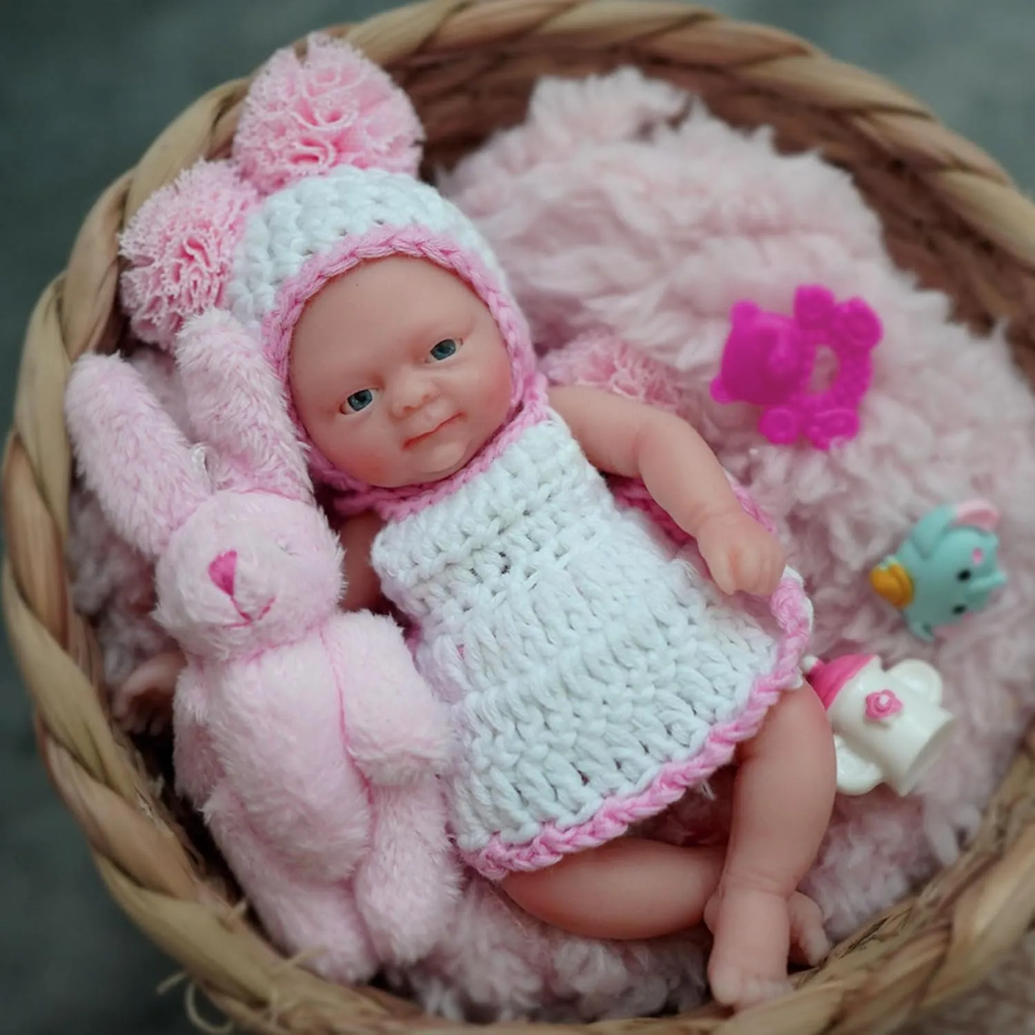 Mire & Mire 4.5" Girl Reborn Doll Open Eyes Micro Preemie Full Body Silicone 13cm Baby Doll Lifelike Mini -Pink