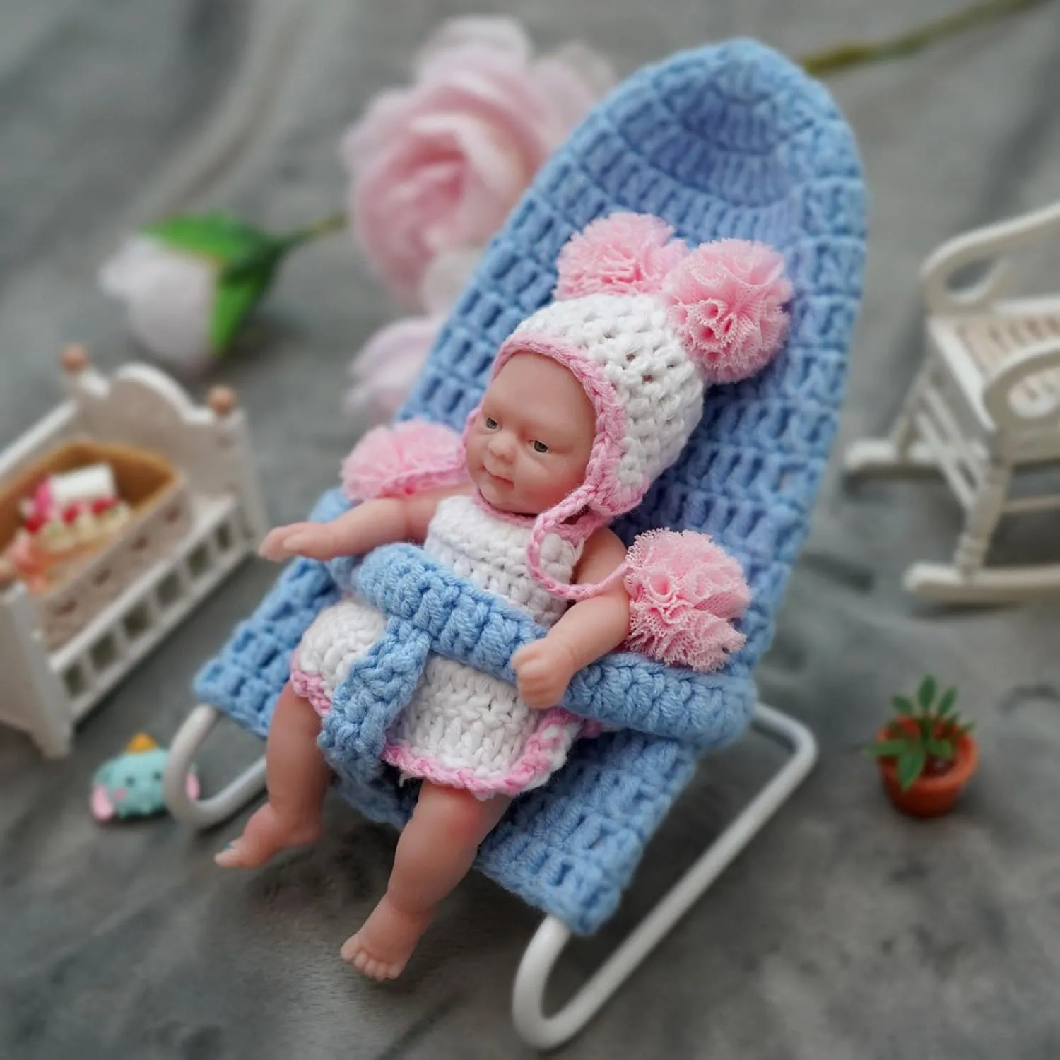 Mire & Mire 4.5" Girl Reborn Doll Open Eyes Micro Preemie Full Body Silicone 13cm Baby Doll Lifelike Mini -Pink