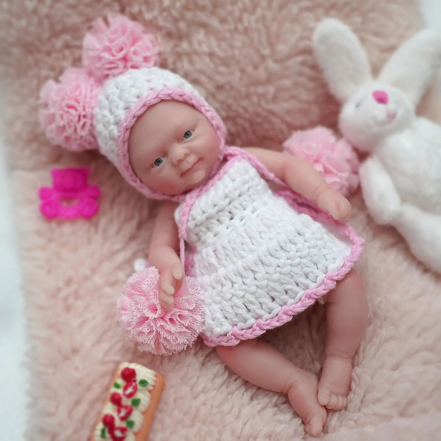 Mire & Mire 4.5" Girl Reborn Doll Open Eyes Micro Preemie Full Body Silicone 13cm Baby Doll Lifelike Mini -Pink