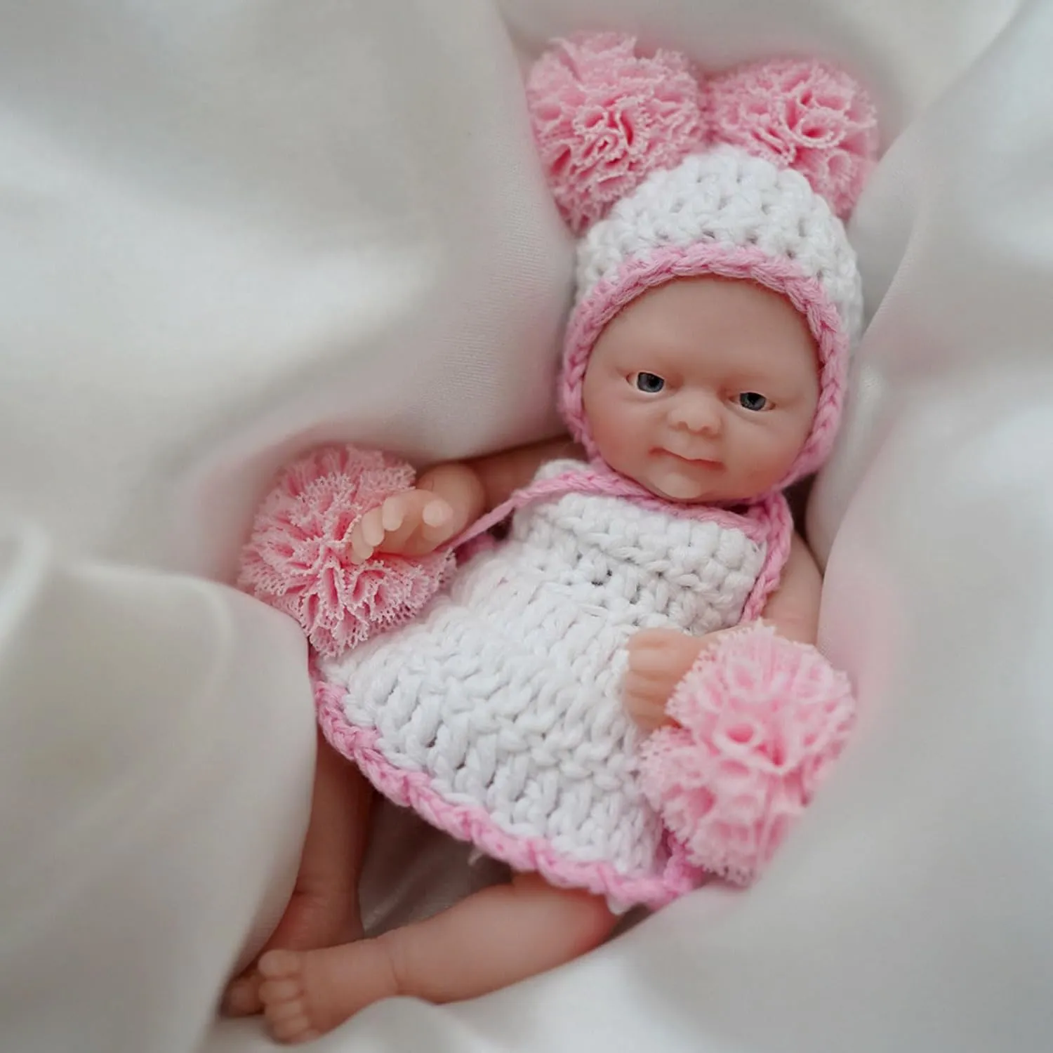 Mire & Mire 4.5" Girl Reborn Doll Open Eyes Micro Preemie Full Body Silicone 13cm Baby Doll Lifelike Mini -Pink