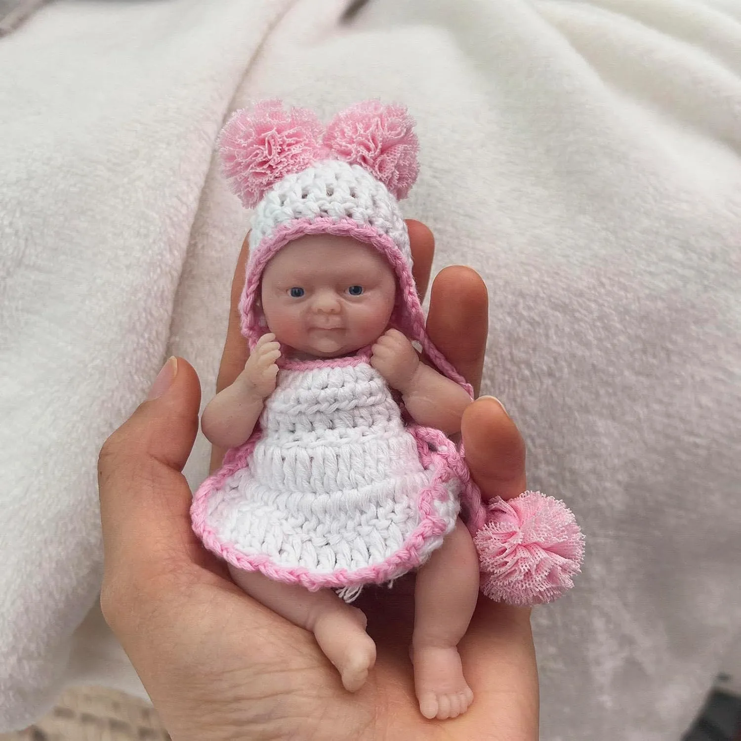 Mire & Mire 4.5" Girl Reborn Doll Open Eyes Micro Preemie Full Body Silicone 13cm Baby Doll Lifelike Mini -Pink