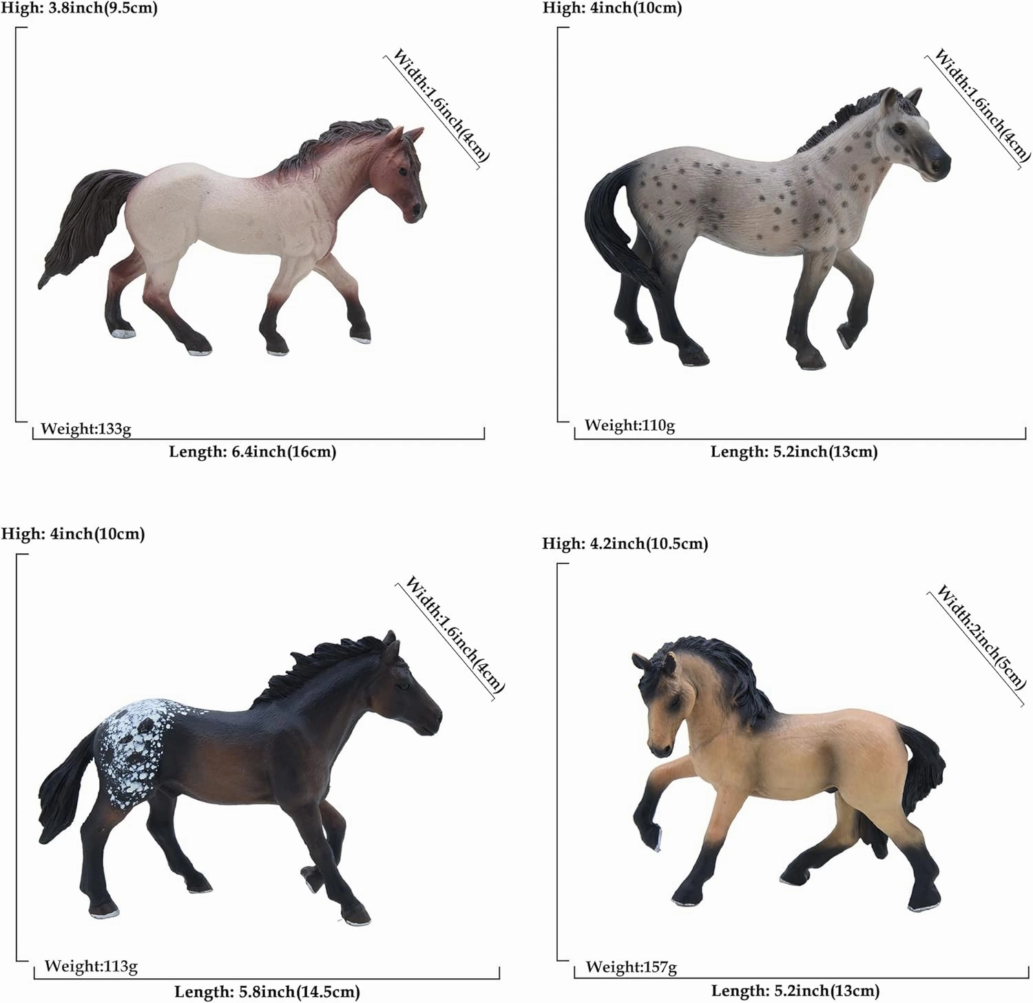 MODEBESO® Realistic Animal Figures Playset,4 PCS Horse Figurines Set,Hand Painting Horse Figures Set,Educational Toy,Cake Toppers Christmas Birthday Gift for Kids Todllers (4 PCS Horse Set 1)