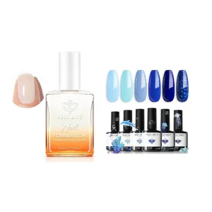 modelones Milky White Nail Natural Concealer Foundation Polish with Blue Gel Nail Polish Set