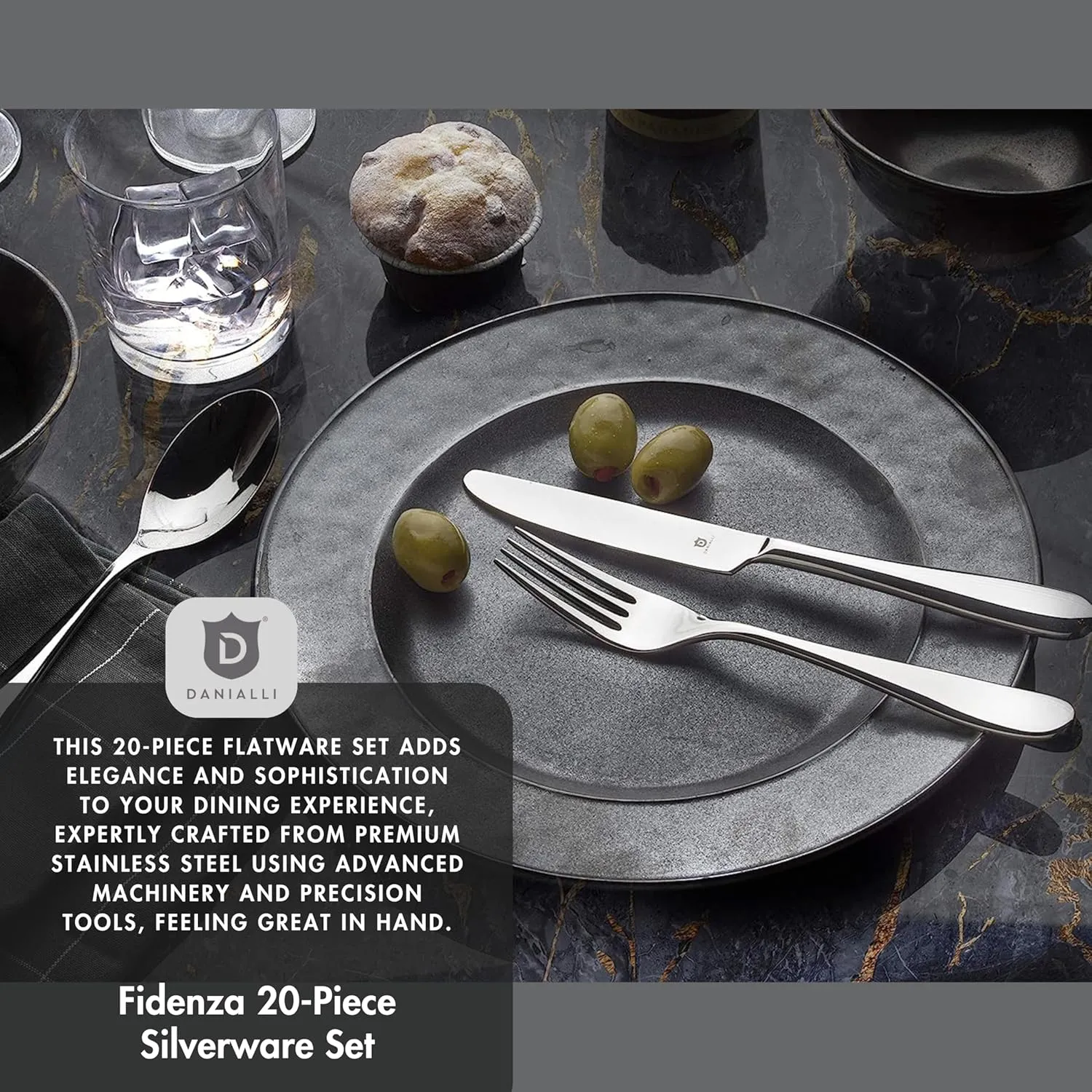 Modern Fidenza Silverware Set - 18/10 Stainless Steel Flatware Set for Elegant Dining - Dishwasher Safe Cutlery Set (20-Piece)
