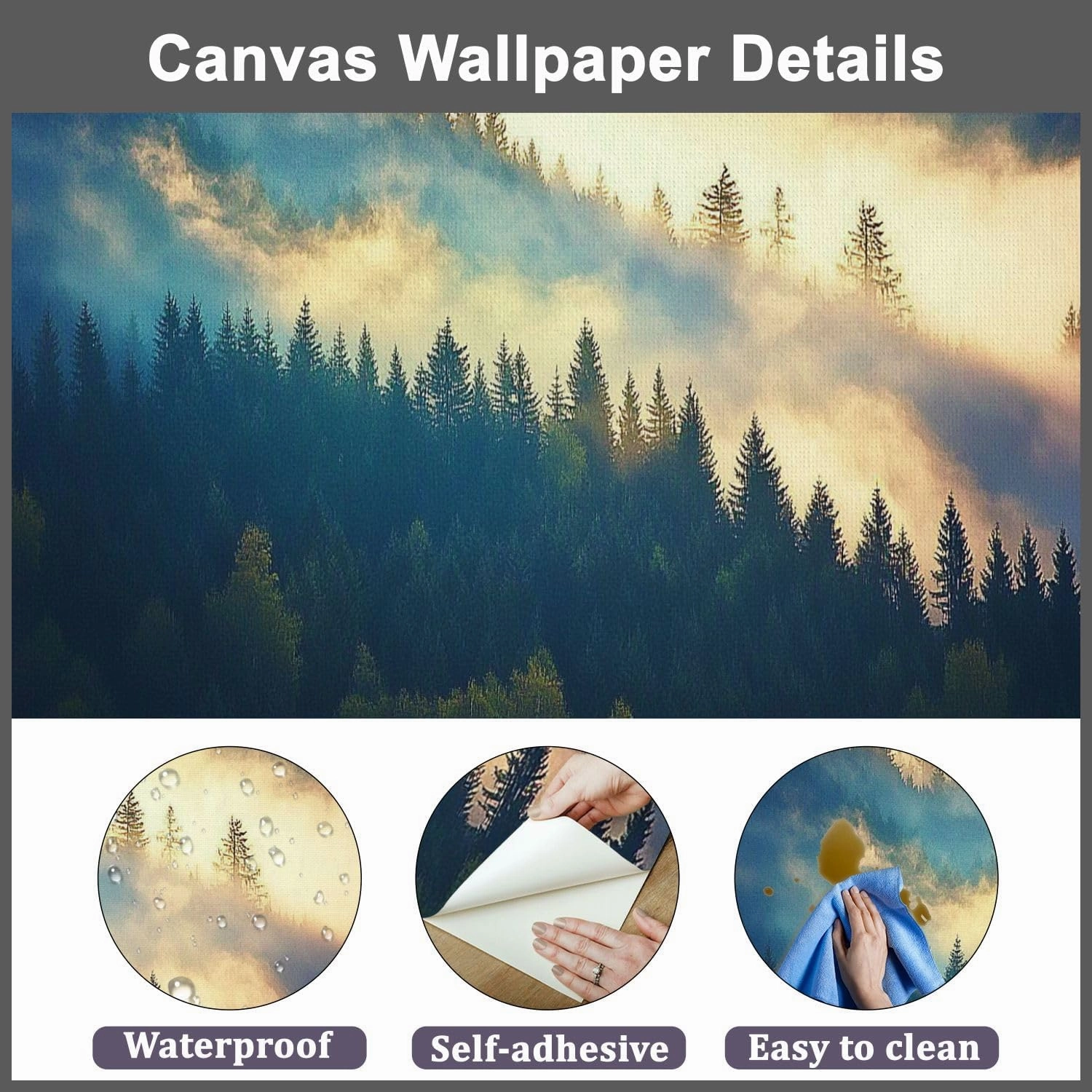 Modern Peel and Stick Wall Mural Wallpaper View Misty Fog Mountains Autumn Self Adhesive Removable Wall Stickers for Living Room Bedroom TV Background 100"x144"