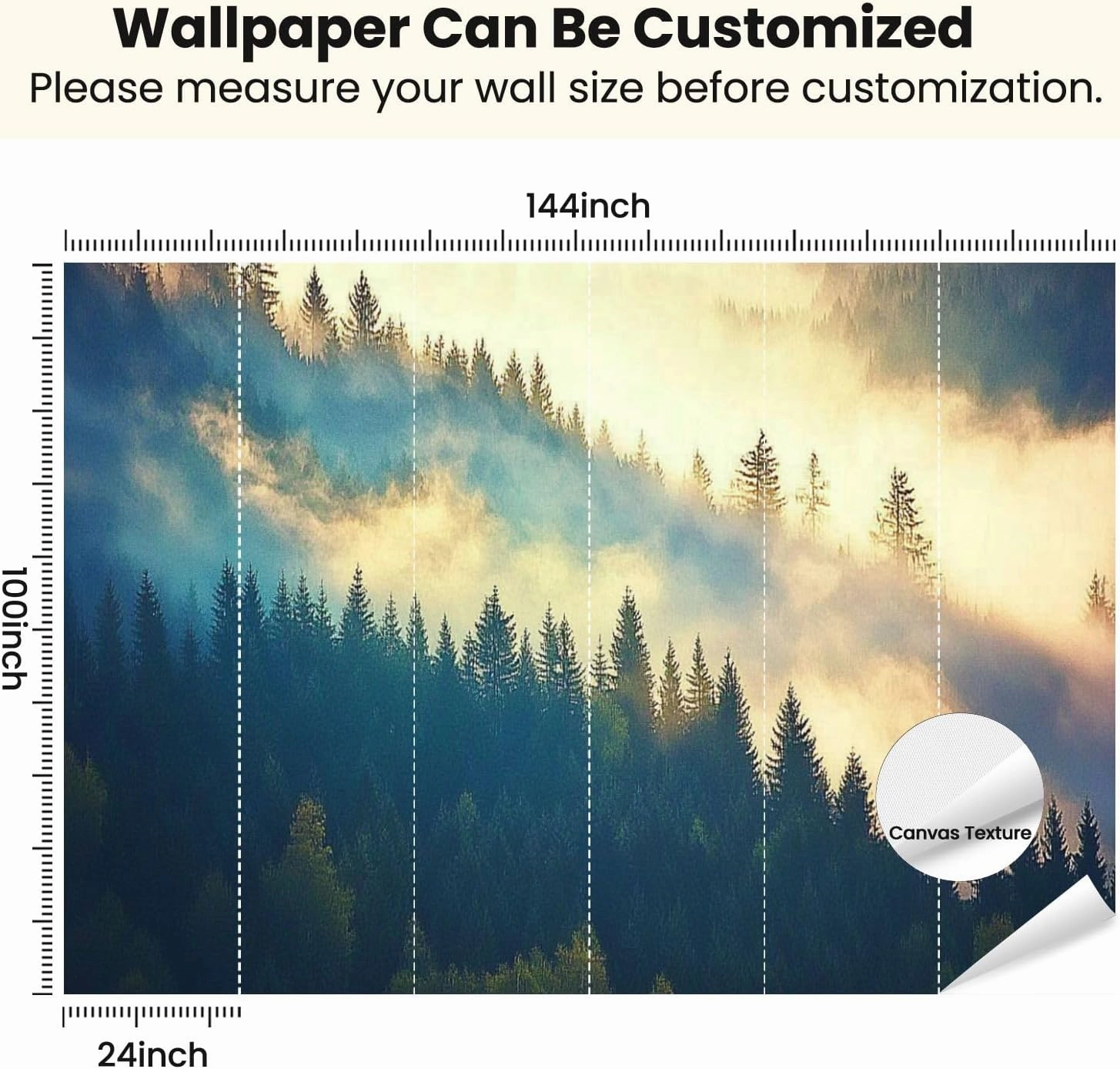 Modern Peel and Stick Wall Mural Wallpaper View Misty Fog Mountains Autumn Self Adhesive Removable Wall Stickers for Living Room Bedroom TV Background 100"x144"