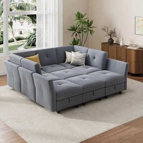 Modular Sectional Sofa, 143.8 Inch Sectional Couches U Shaped Sofa with Storage Ottoman, 9 Seat Comfy Sectionals Couch, Velvet Couch with Upholstered for Living Room, Apartment, Blue
