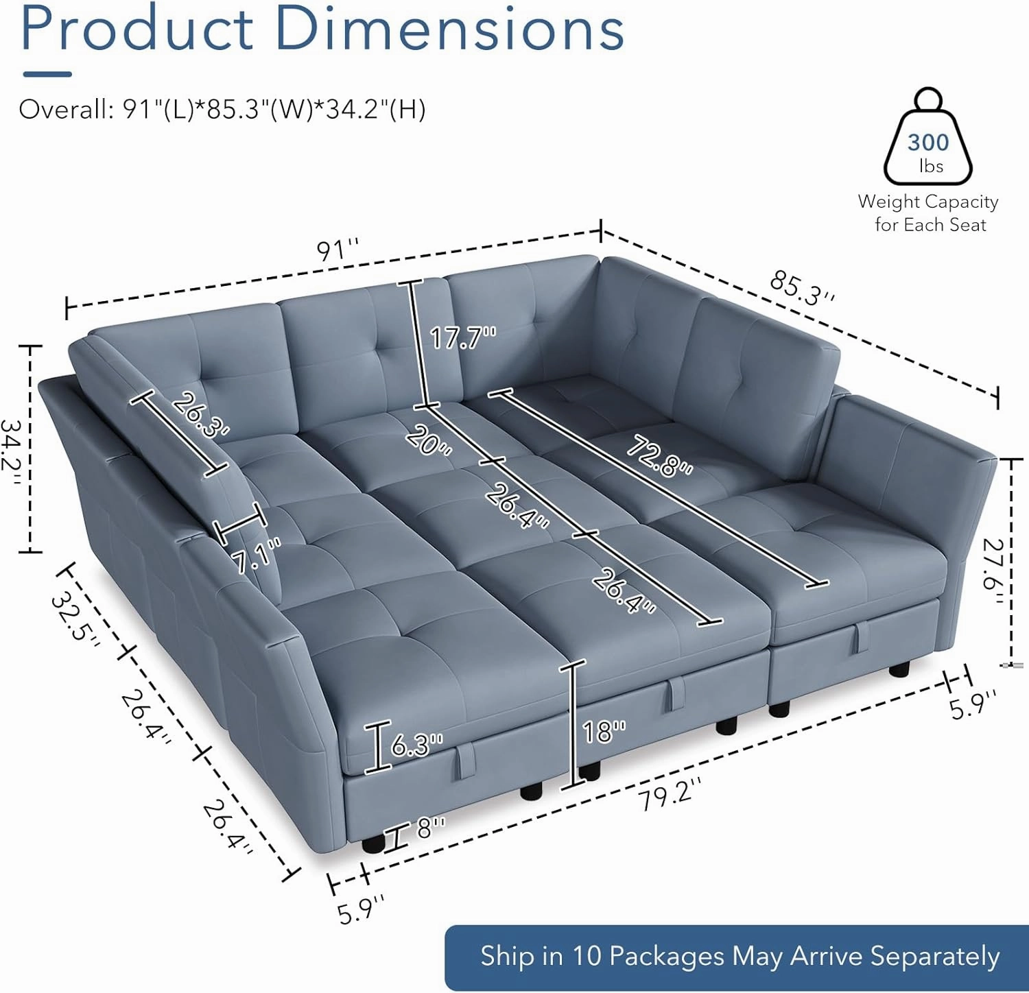 Modular Sectional Sofa, 143.8 Inch Sectional Couches U Shaped Sofa with Storage Ottoman, 9 Seat Comfy Sectionals Couch, Velvet Couch with Upholstered for Living Room, Apartment, Blue