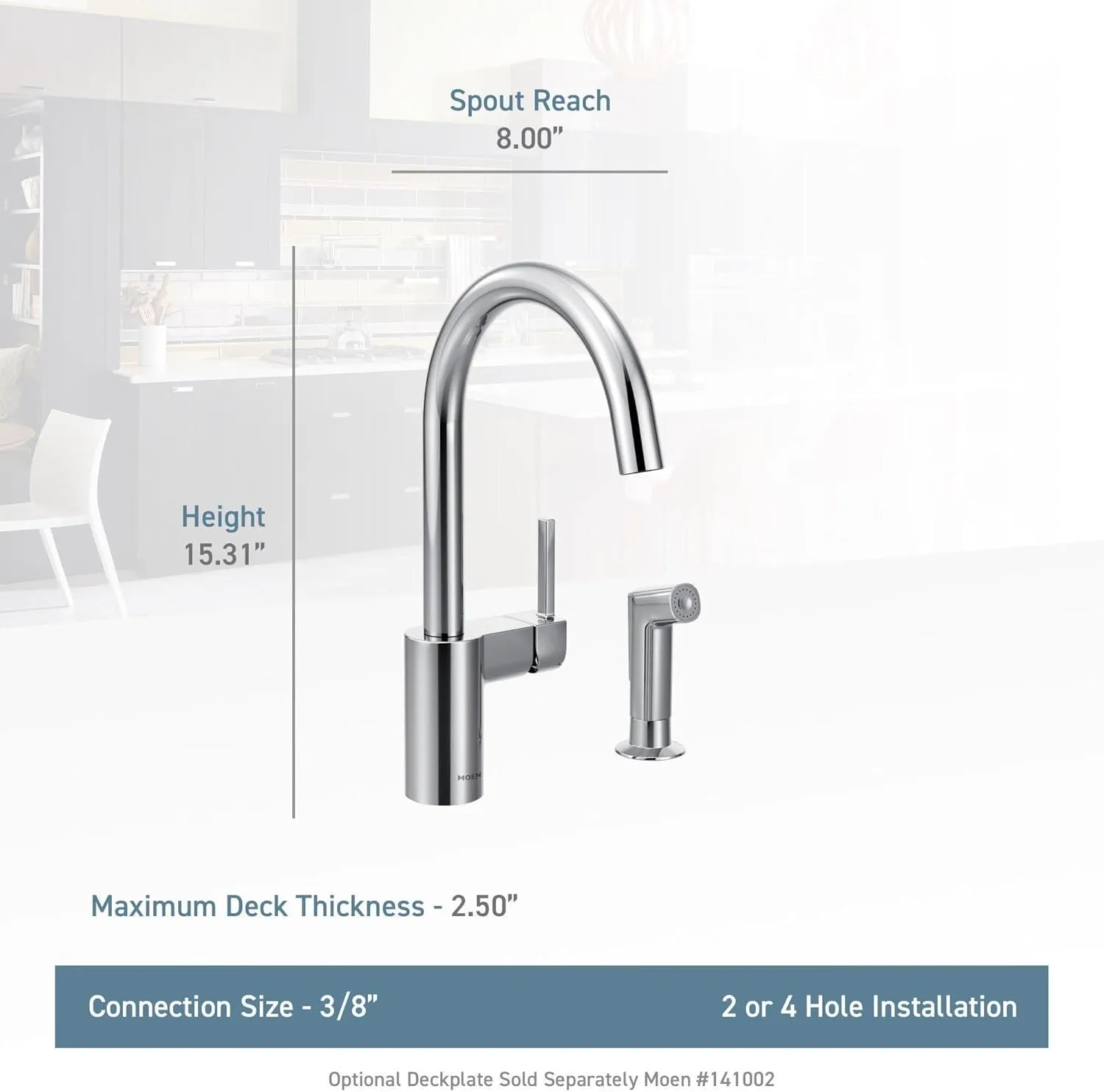 Moen 7165SRS Align One-Handle High-Arc Modern Kitchen Faucet with Side Spray, Spot Resist Stainless